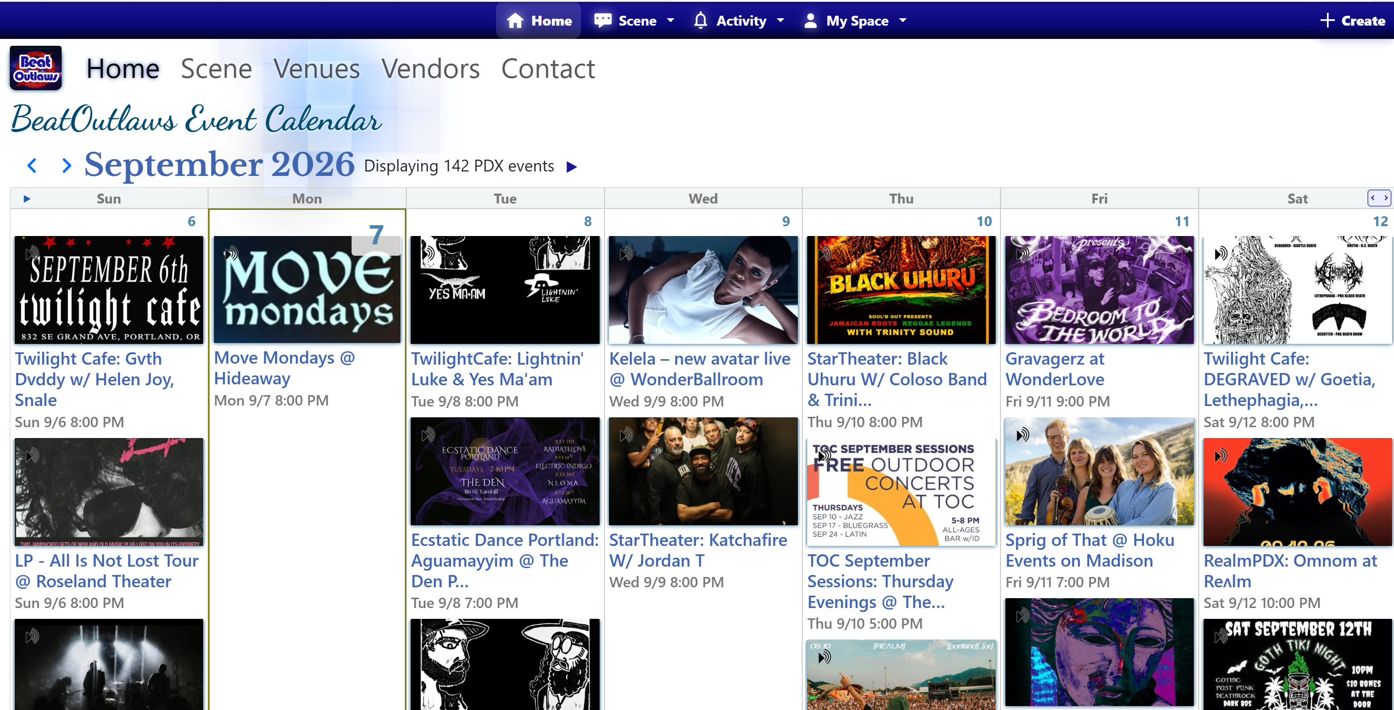 Beat Outlaws Event Calendar Desktop View
